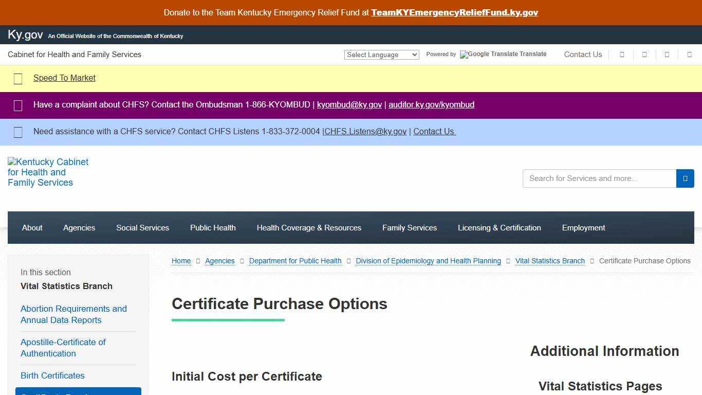 Certificate Purchase Options - Cabinet for Health and Family Services
